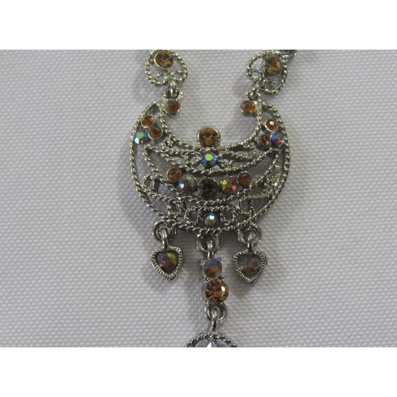 VTG Necklace Art Deco Rhinestone Bead Silver Tone 18" Boho Cottagecore Whimsical - Picture 2 of 5